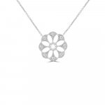 Diamond Floral Openwork Pendant with Chain in 18K White Gold
