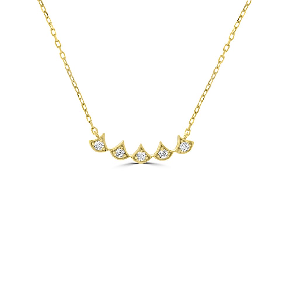 Diamond Fan Curve Pendant with Chain in 18K Yellow Gold
