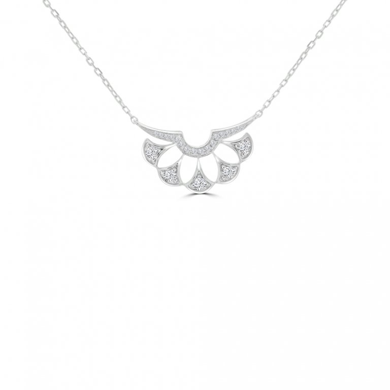 Diamond Fan Openwork Pendant with Chain in 18K White Gold