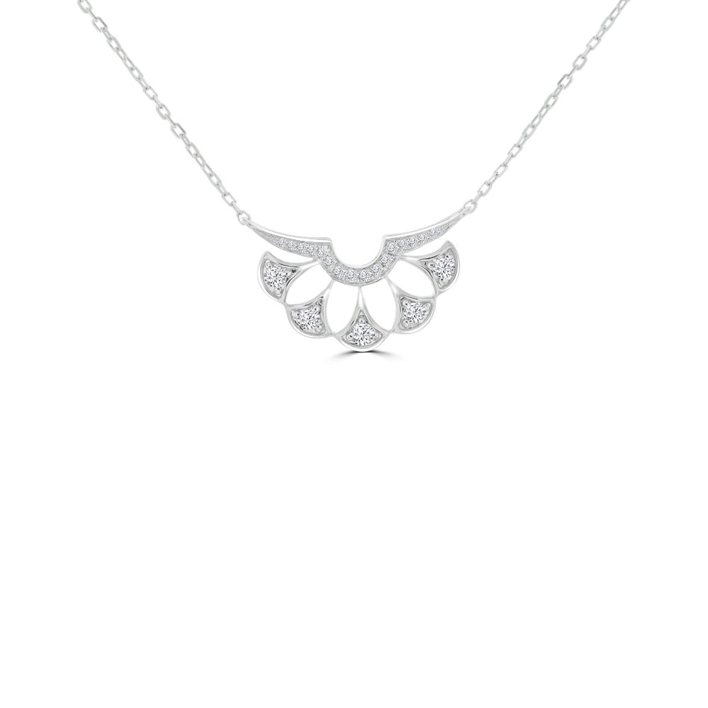 Diamond Fan Openwork Pendant with Chain in 18K White Gold
