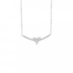 Diamond Heart Curve Pendant with Chain in 18K White Gold
