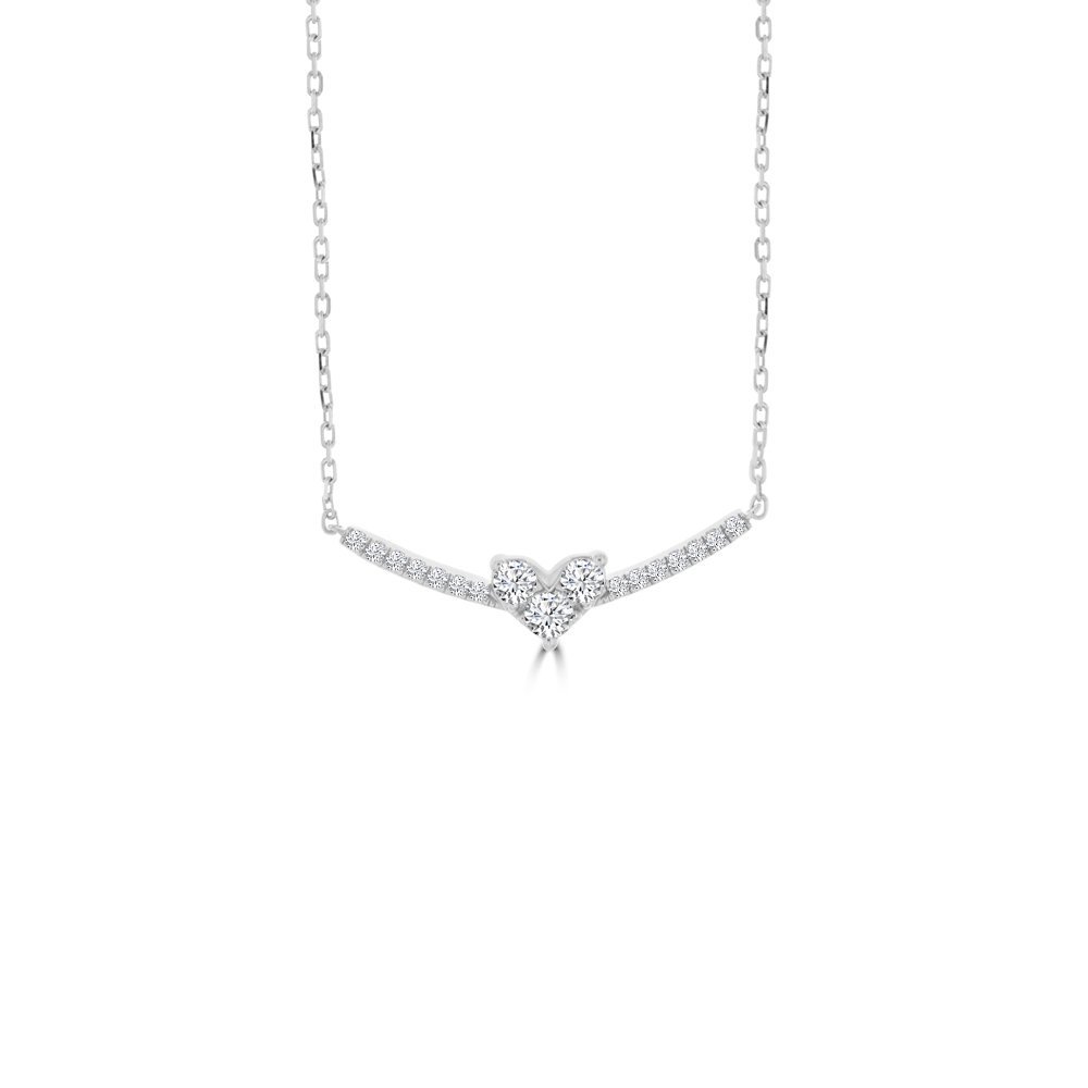 Diamond Heart Curve Pendant with Chain in 18K White Gold