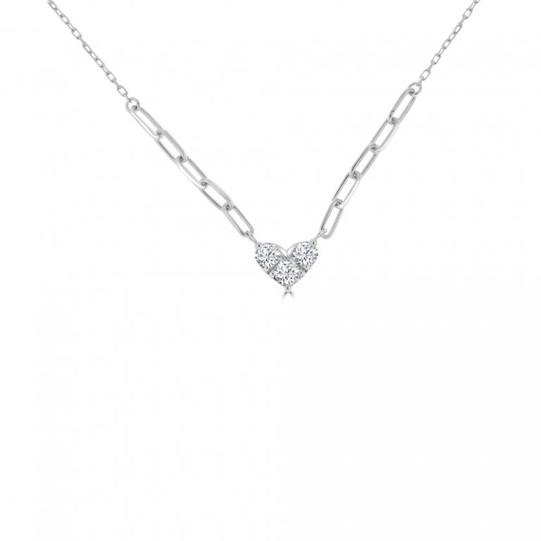 Diamond Heart Paperclip Chain Necklace