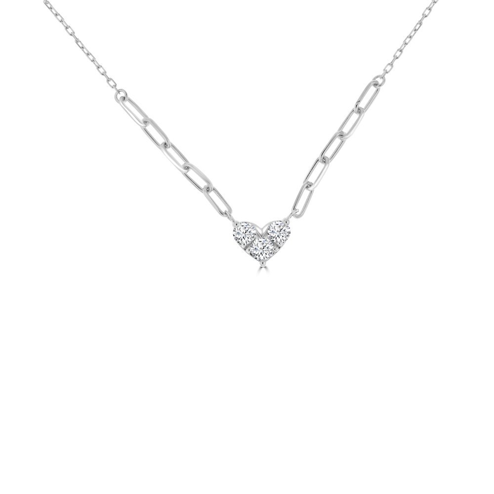 Diamond Heart Paperclip Chain Necklace