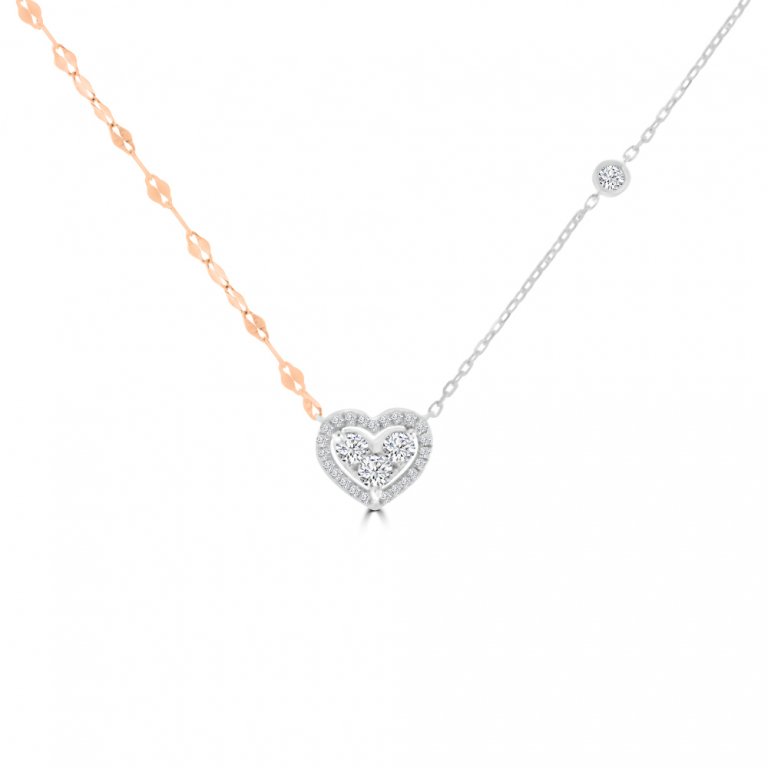 Diamond Heart Links Pendant with Chain in 18K White Gold, 18K Rose Gold