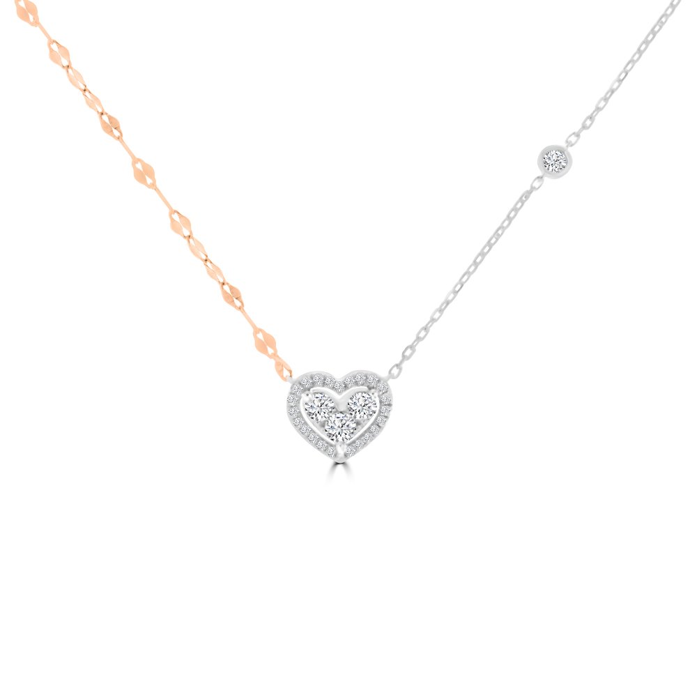 Diamond Heart Links Pendant with Chain in 18K White Gold, 18K Rose Gold
