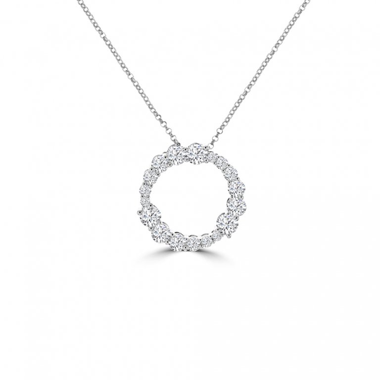 Graduated Diamond Open Circle Pendant with Chain in 18K White Gold