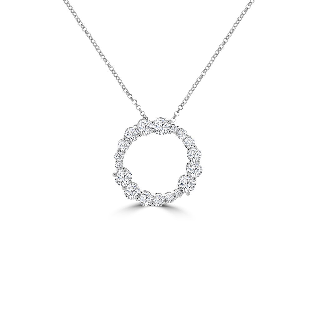 Graduated Diamond Open Circle Pendant with Chain in 18K White Gold