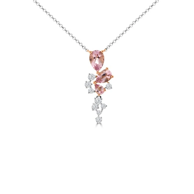 Cluster Morganite Diamond Cascading Pendant with Chain