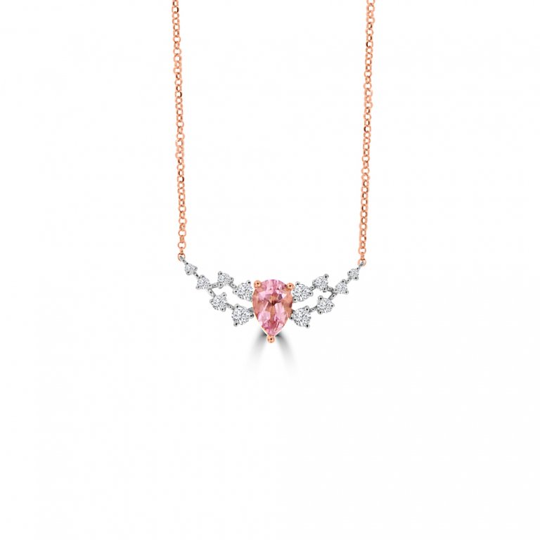 Morganite Diamond Curve Pendant with Chain