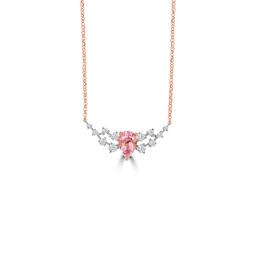 Morganite Diamond Curve Pendant with Chain