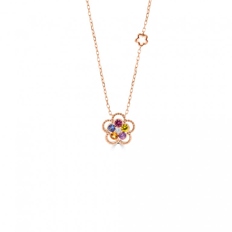 Rainbow Sapphire Diamond Flower Pendant with Chain (L)