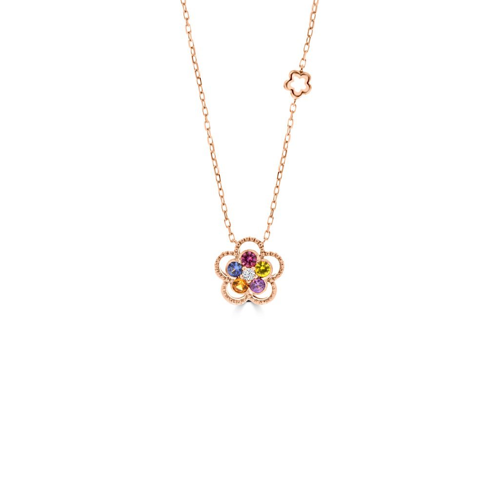 Rainbow Sapphire Diamond Flower Pendant with Chain (L)