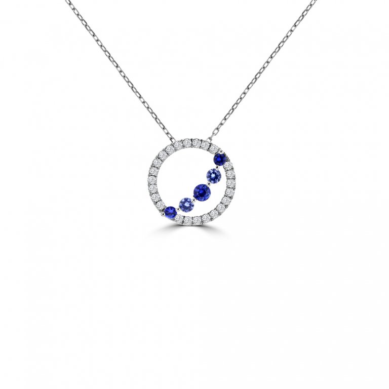 Sapphire Diamond Open Circle Pendant with Chain