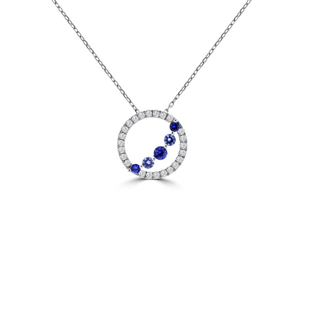 Sapphire Diamond Open Circle Pendant with Chain