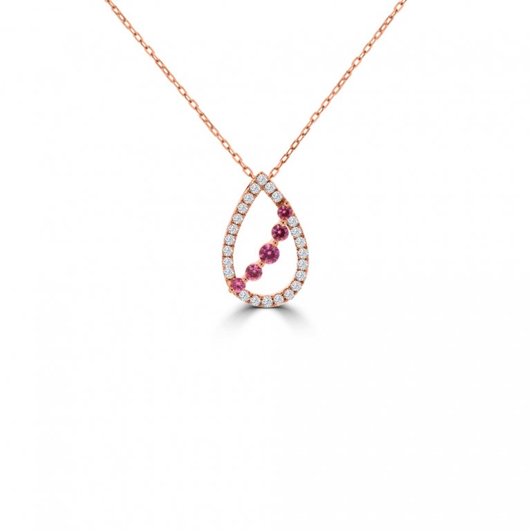 Pink Sapphire Diamond Pear Drop Pendant with Chain