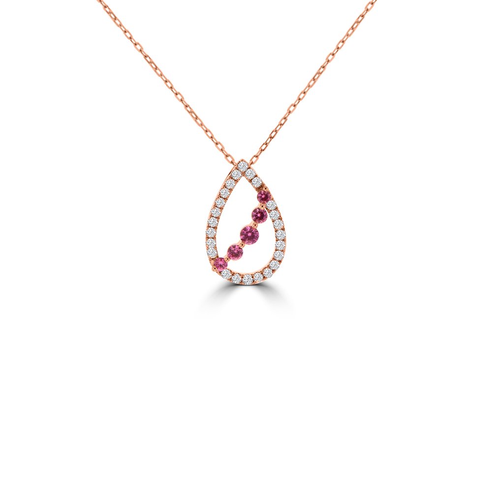 Pink Sapphire Diamond Pear Drop Pendant with Chain