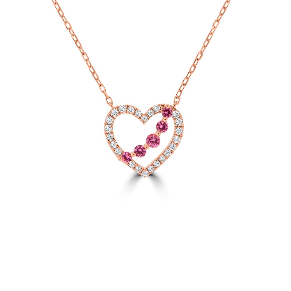 Pink Sapphire Diamond Heart Pendant with Chain