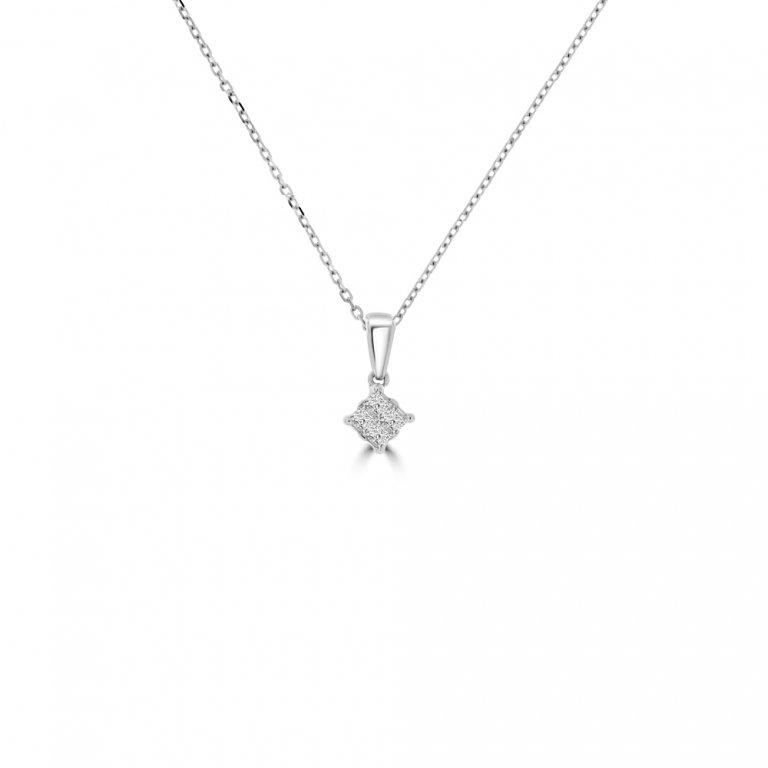 Diamond Princess Cut Cluster Pendant with Chain (S) in 18K White Gold