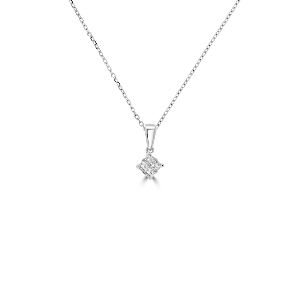 Diamond Princess Cut Cluster Pendant with Chain (S)