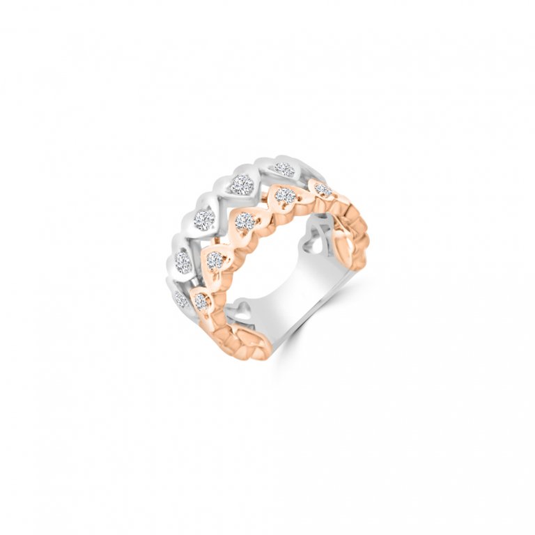 Diamond Heart Pattern Channel Ring in 18K White Gold, 18K Rose Gold