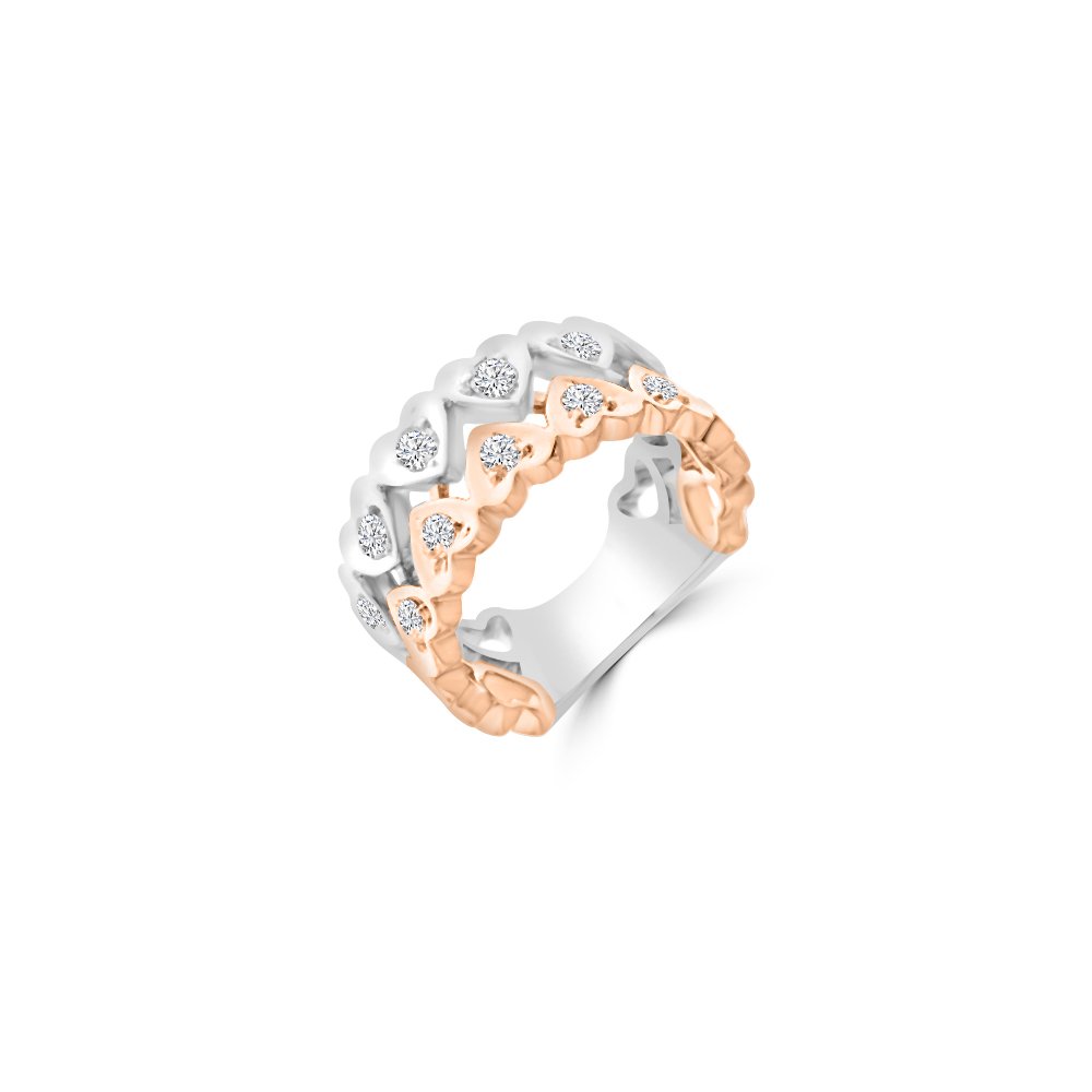 Diamond Heart Pattern Channel Ring in 18K White Gold, 18K Rose Gold