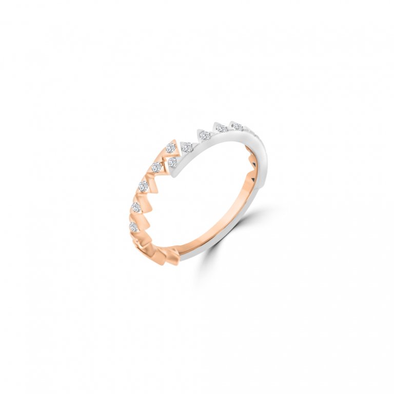 Diamond Triangle Pattern Band Ring in 18K White Gold, 18K Rose Gold