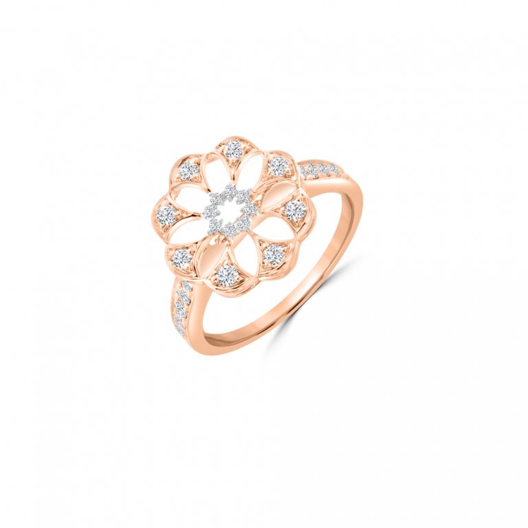 Diamond Floral Openwork Ring in 18K White Gold, 18K Rose Gold