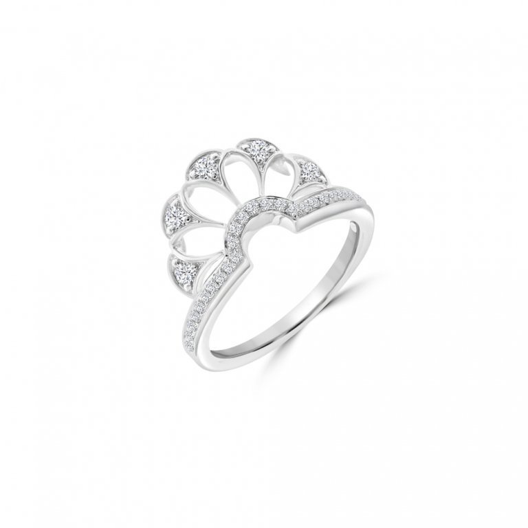 Diamond Fan Openwork Ring in 18K White Gold