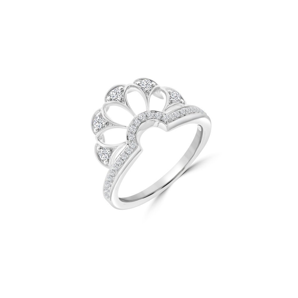 Diamond Fan Openwork Ring in 18K White Gold