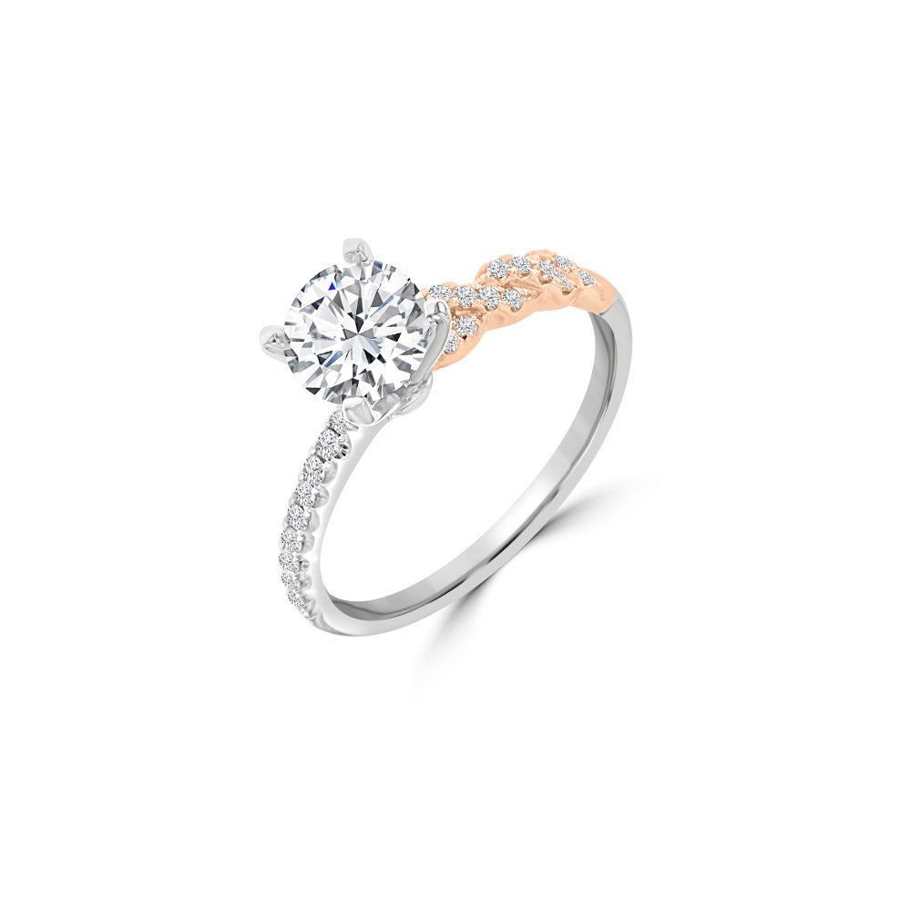 Diamond Asymmetrical Band Engagement Ring in 18K White Gold, 18K Rose Gold