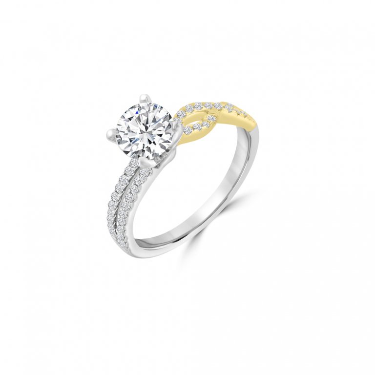 Diamond Asymmetrical Band Engagement Ring in 18K White Gold, 18K Yellow Gold