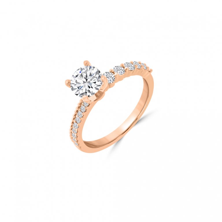 Diamond Asymmetrical Band Engagement Ring in 18K Rose Gold