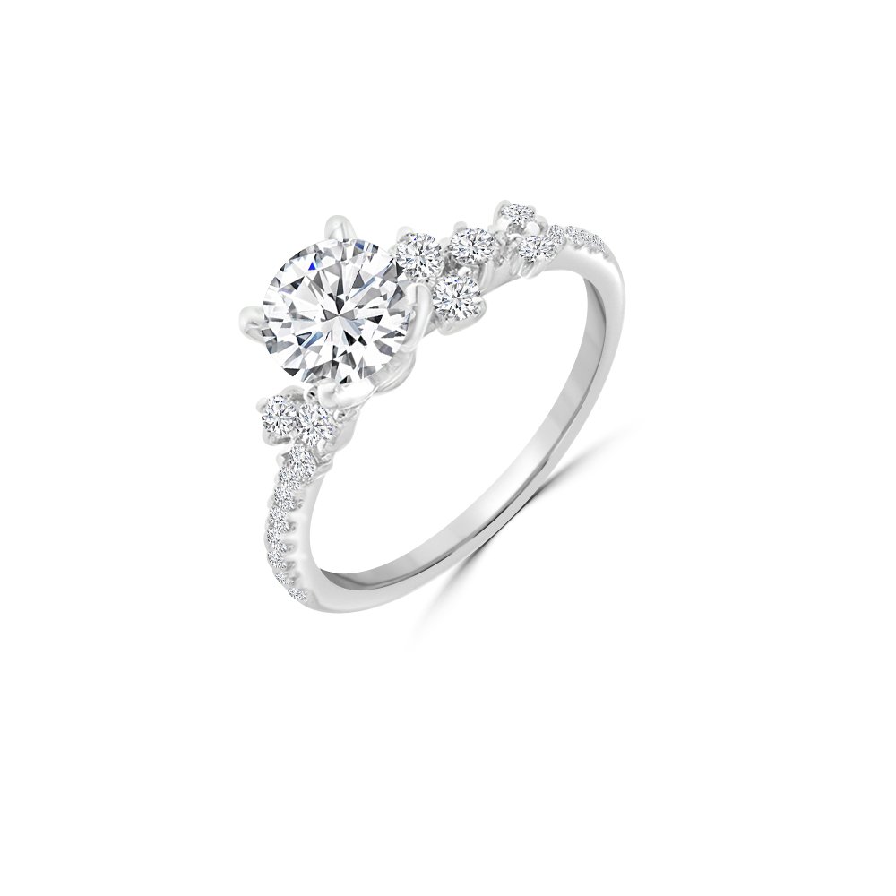 Diamond Asymmetrical Band Engagement Ring in 18K White Gold