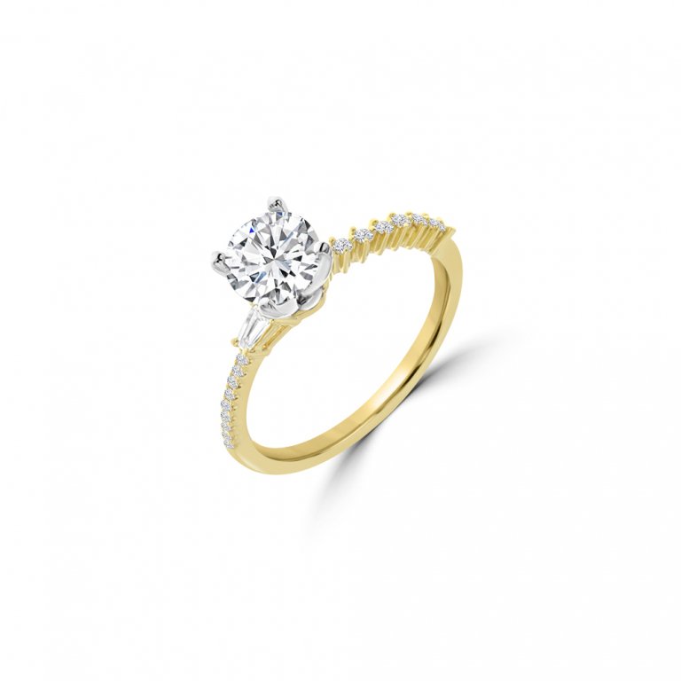 Diamond Asymmetrical Band Engagement Ring in 18K White Gold, 18K Yellow Gold