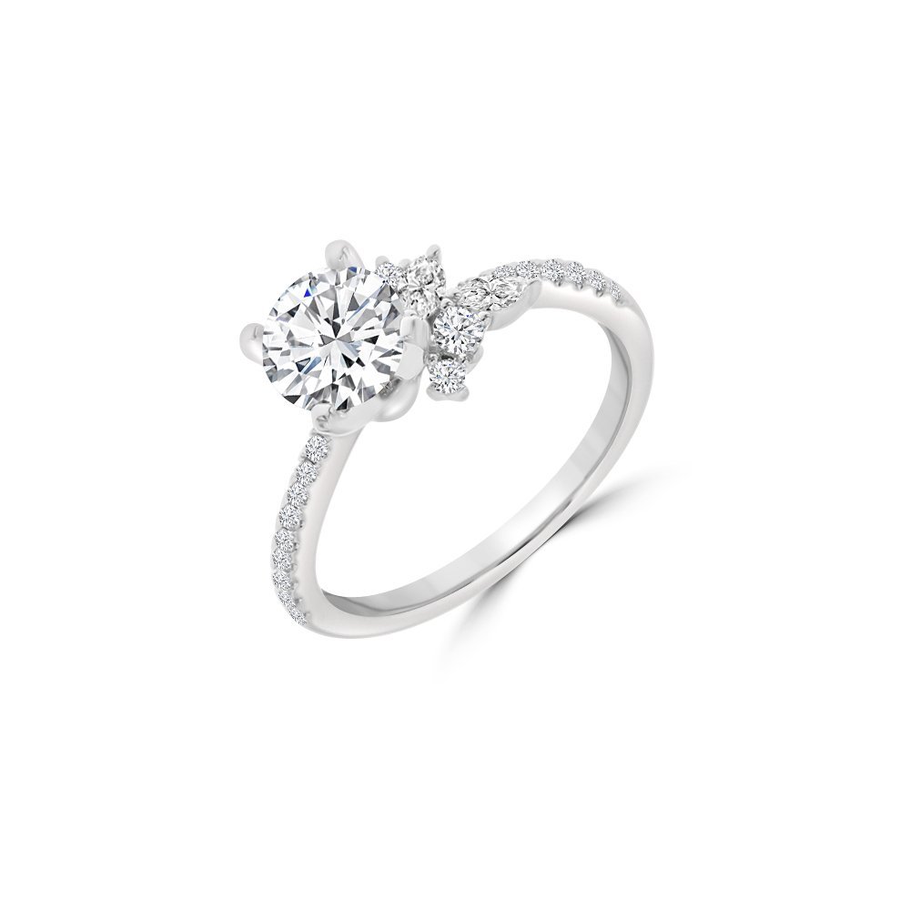 Diamond Asymmetrical Halo Engagement Ring