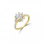 Diamond Asymmetrical Halo Engagement Ring in 18K Yellow Gold