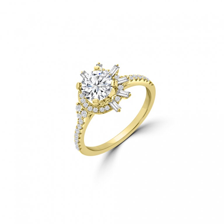 Diamond Asymmetrical Halo Engagement Ring in 18K Yellow Gold