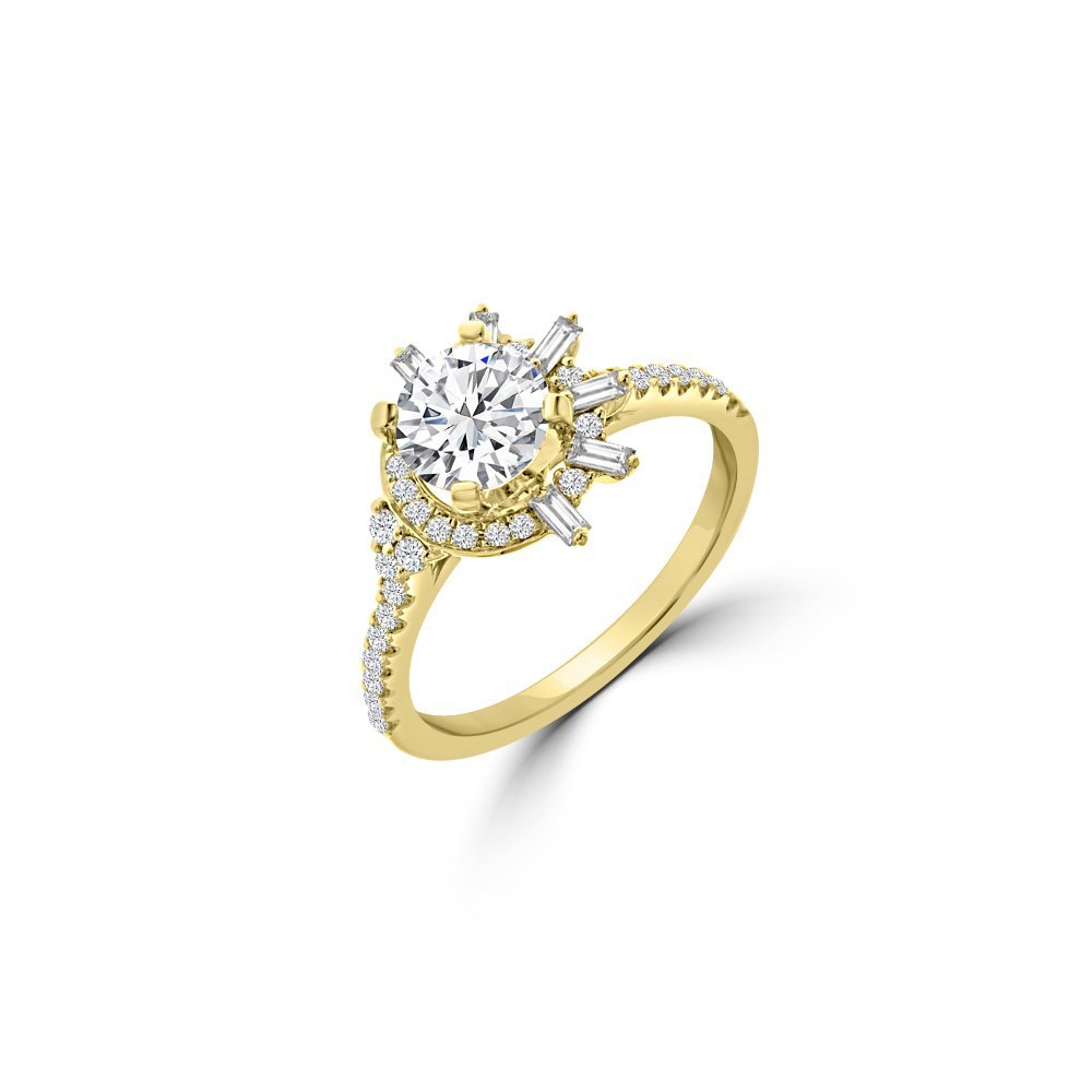 Diamond Asymmetrical Halo Engagement Ring in 18K Yellow Gold