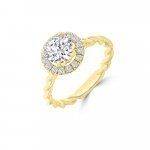 Diamond Halo Plain Gold Twisted Rope Engagement Ring in 18K Yellow Gold