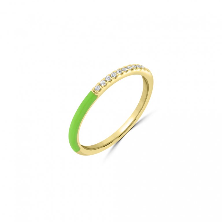 Diamond Enamel Half Eternity Stackable Ring in 18K Yellow Gold