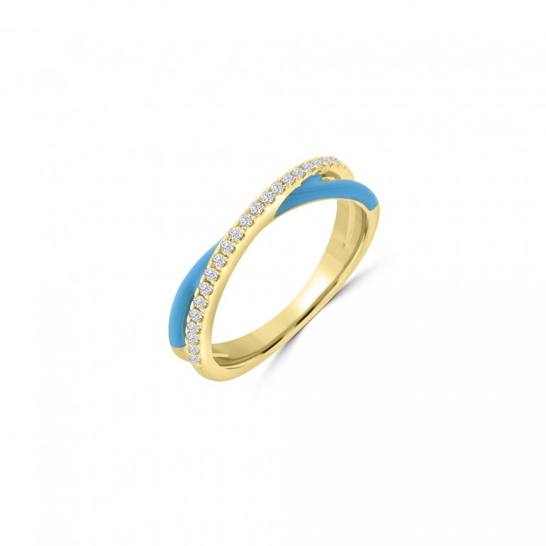 Diamond Enamel Criss Cross Stackable Ring in 18K Yellow Gold