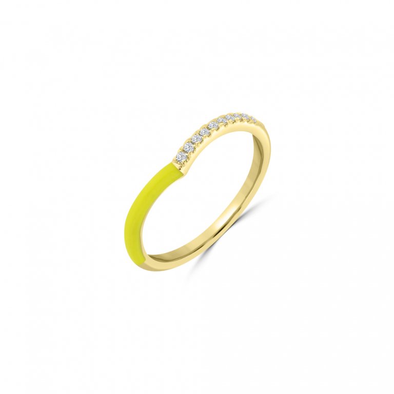 Diamond Enamel V-Shaped Stackable Ring in 18K Yellow Gold