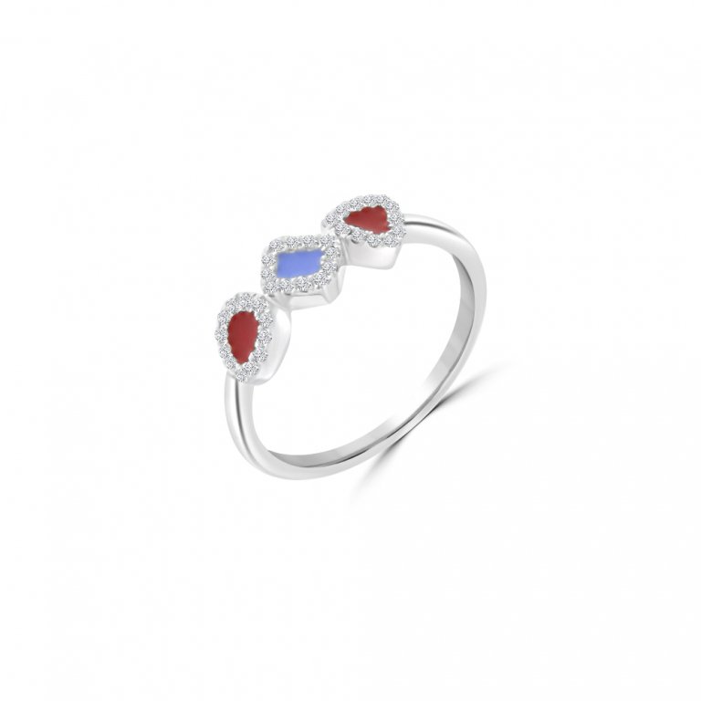 Diamond Enamel Trio Geometric Ring in 14K White Gold