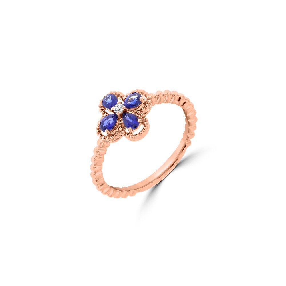 Pear Shaped Sapphire Diamond Flower Beaded Ring
