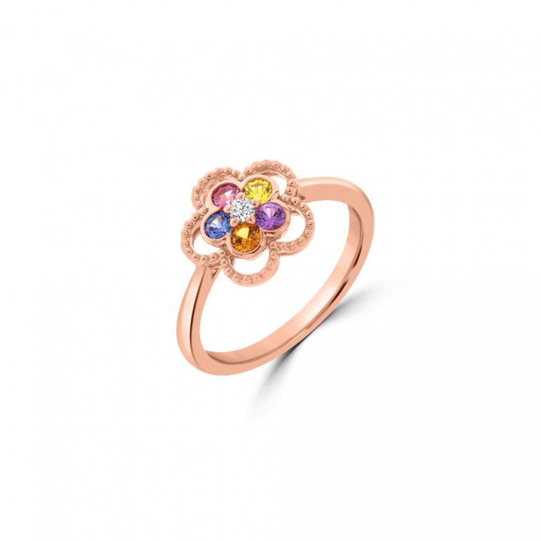 Rainbow Sapphire Diamond Flower Ring