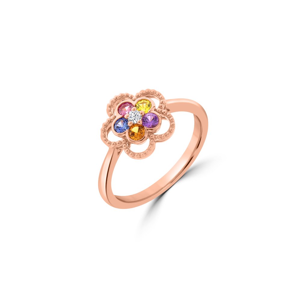 Rainbow Sapphire Diamond Flower Ring