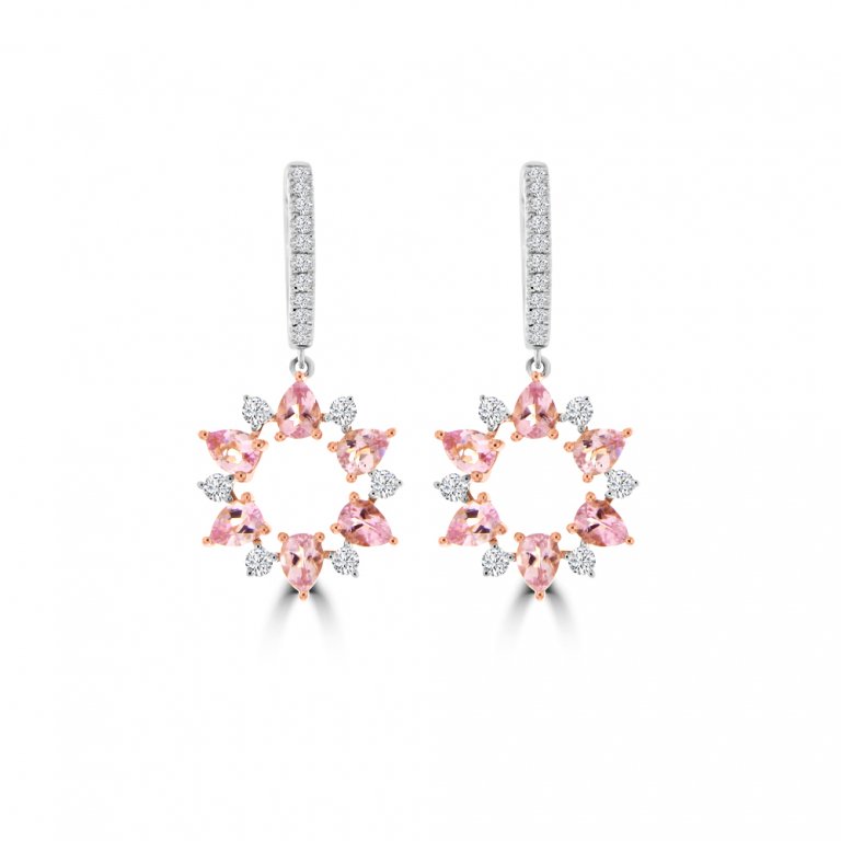 Morganite Diamond Open Circle Drop Earrings