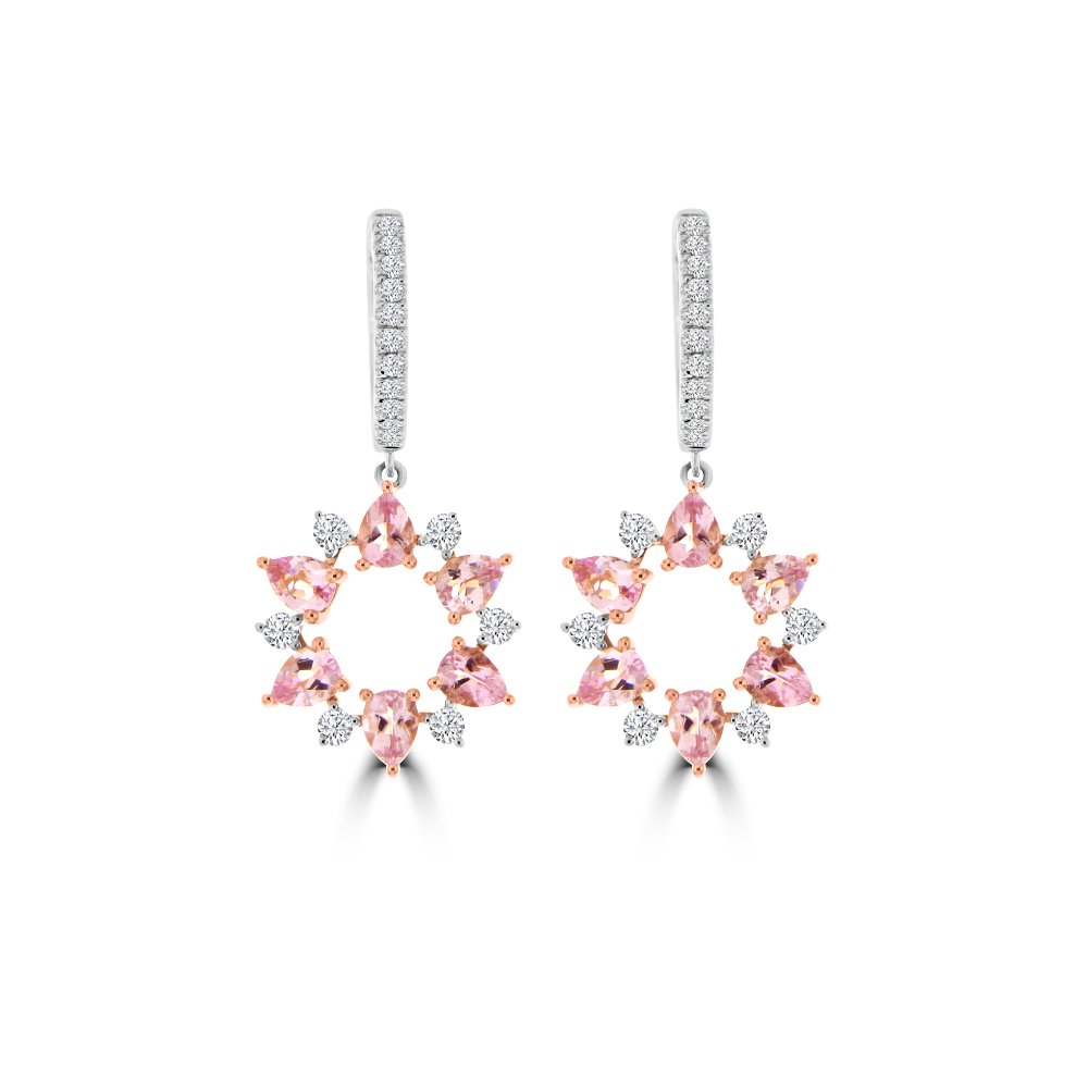 Morganite Diamond Open Circle Drop Earrings
