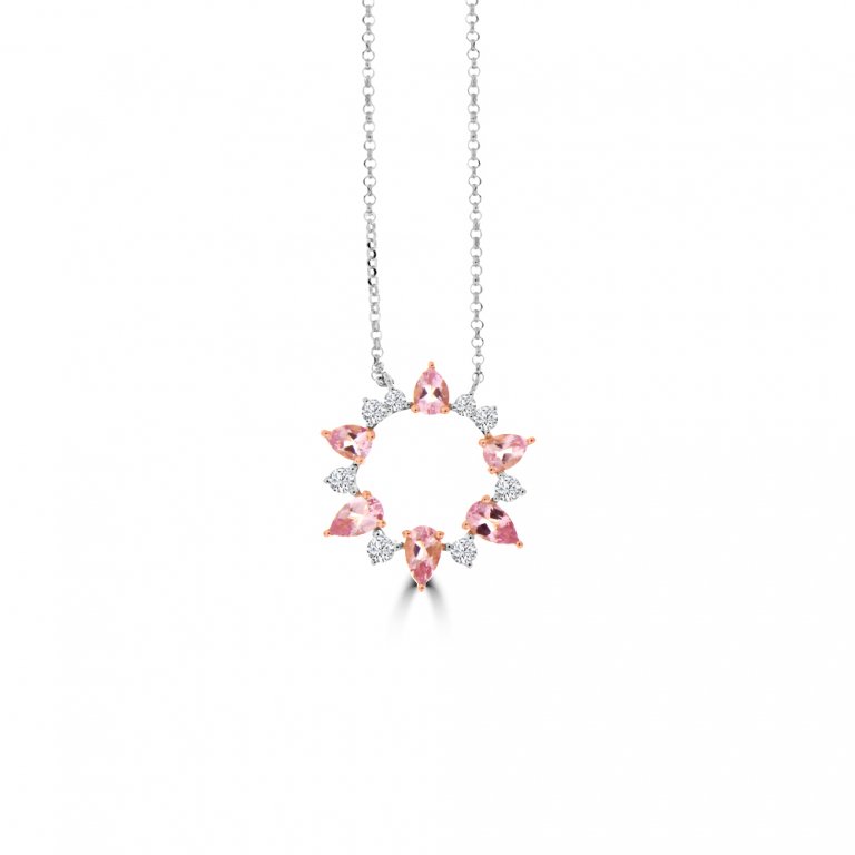 Morganite Diamond Open Circle Pendant with Chain